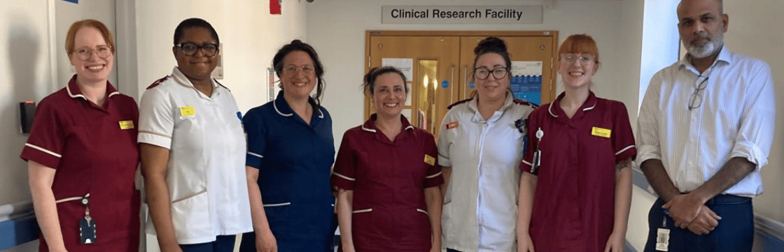 The team delivering the Generation study at the RVI. Left to right: Michelle Fortune, Moyi Ifediora, Abi Nelson, Diana Zuzzolo, Kate Young, Chloe Couper, and principal investigator for the study, Dr Naveen Athiraman