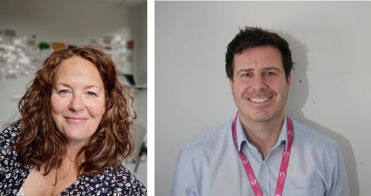 Headshot of Karen Hamlen, left, and headshot of Ben Hood, right