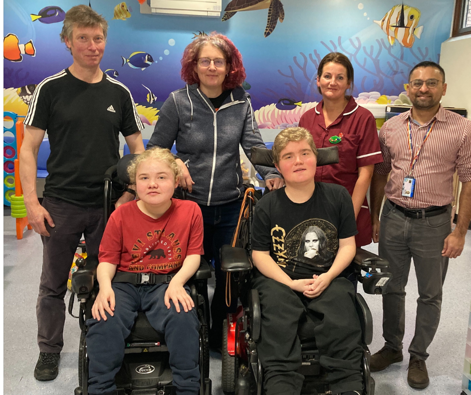 L-R: Dad Stuart and mum Lindsay are pictured with research nurse, Kathryn Bell, and Dr Abbas Khushnood, principal investigator for VALOR. Robert is pictured front row left, with brother Angus, right.